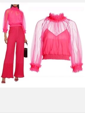 Alice + Olivia Alexia Ruffled Sheer Blouse in Pink Size  XS NWOT